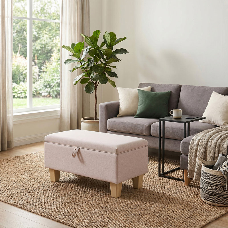 Amelie 71Cm Wide Rectangle Linen Upholstered Storage Ottoman, Cream