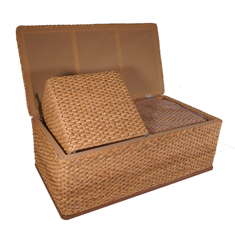 Table basse en rotin avec tabourets et rangement