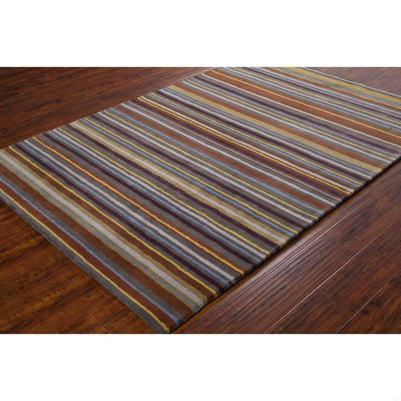 Mucci Authentic Hand-Tufted Handmade Multi-Color Rainbow Modern Vibrant Striped Wool Area Rug