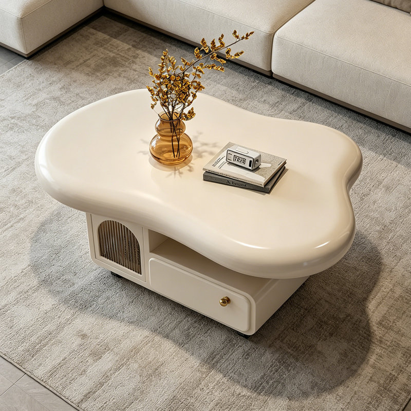 Table basse Italian Luxury Minimalist, 18.5" H x 47.24" W x 31.1" D, Cream