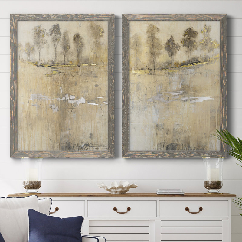 Cloake in Mist I - ensemble de 2 peintures encadrées, Toile avec cadre gris, H 31,5 po x l 47 po x P 1,5 po