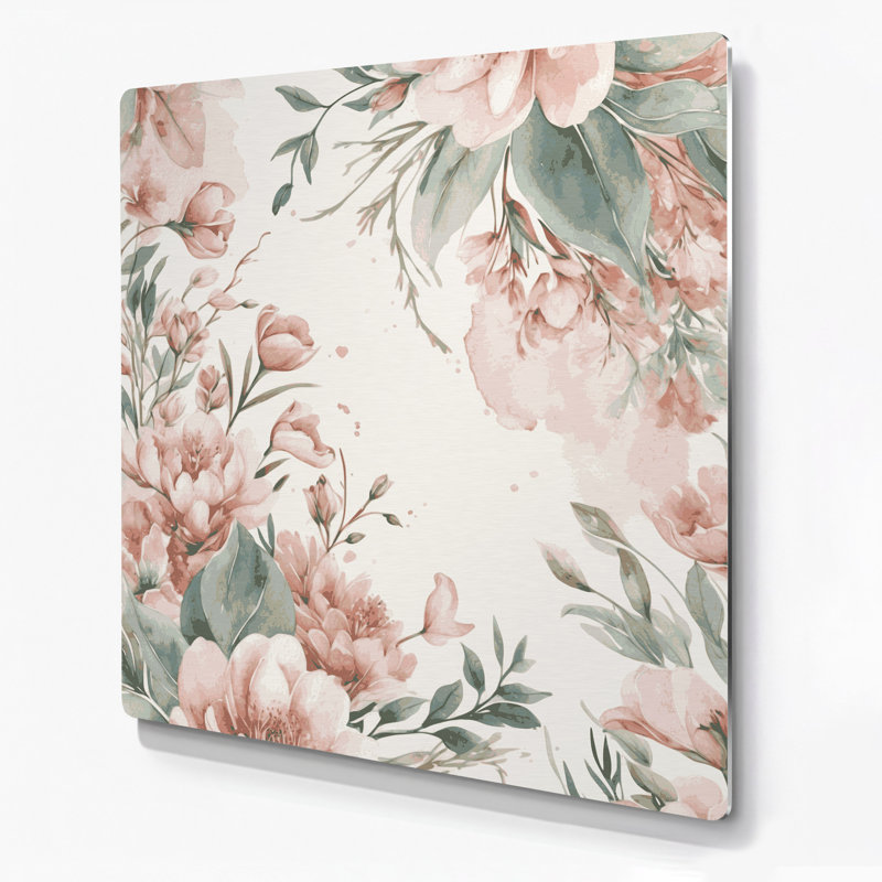 Aquarelle florale 1, art mural en métal beige, H 12 po x l 12 po