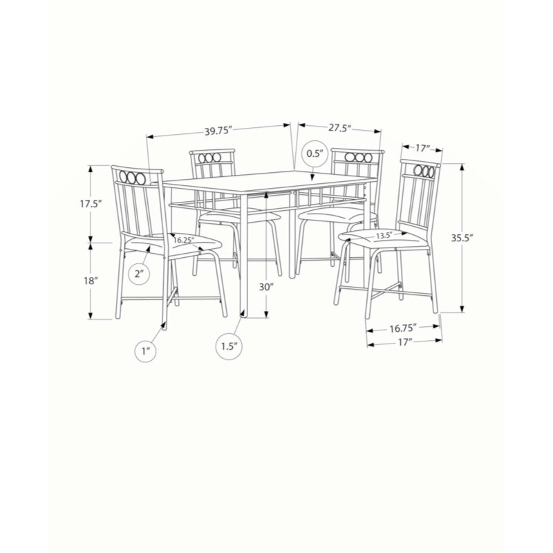 Janice 5 Piece Dining Table Set, Rectangular Top, 4 Chairs, Metal, Black/Gray