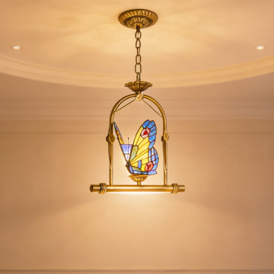 Luminaire suspendu simple en verre coloré style Tiffany