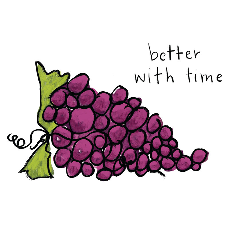 Better with Time Grapes - Painting Print, 51 cm H x 76 cm W, Black Floater Framed