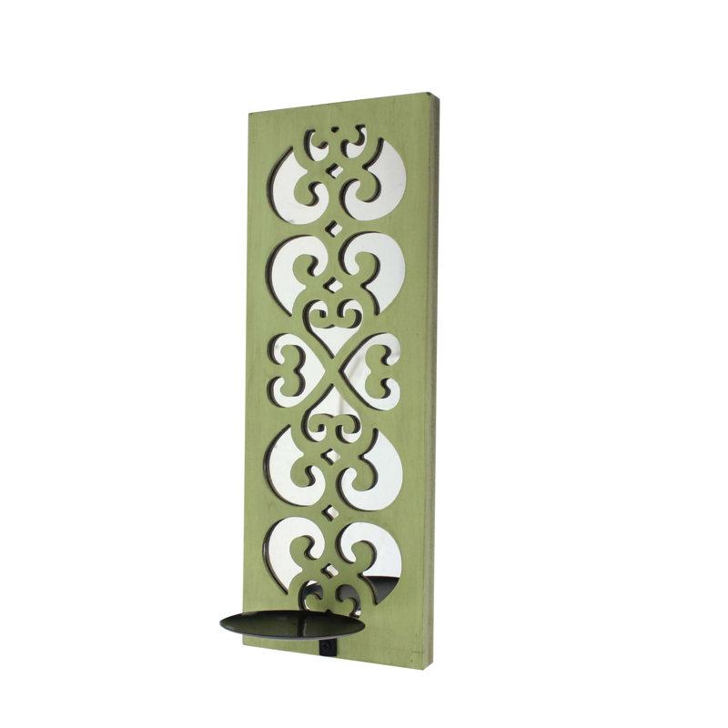 Porte-bougie en bois à motif quadrilobe avec insert de miroir, vert