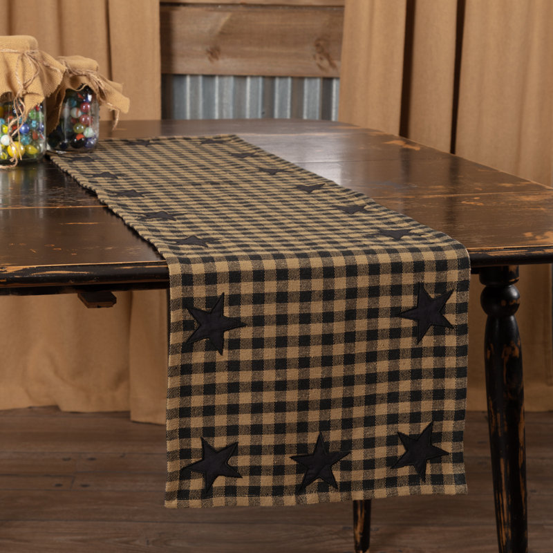 Deuxville Checkered 100% Cotton Table Runner, 48" L x 13" W, Black/Dark Tan