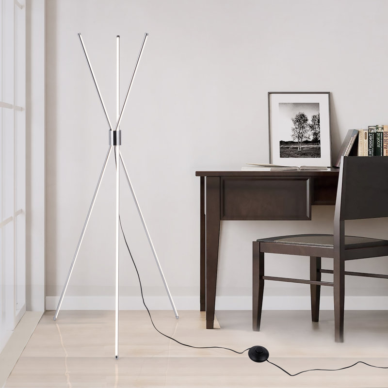 Marjan 52'' Chrome LED Tripod Floor Lamp Set with Outlet