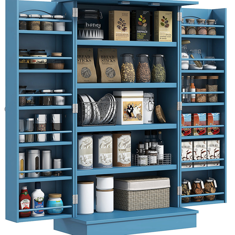 41 po, armoire de cuisine 41 po, bleu, 12 tablettes de porte, 5 tablettes avec rangement réglable pour un rangement optimal, organisation bleue efficace