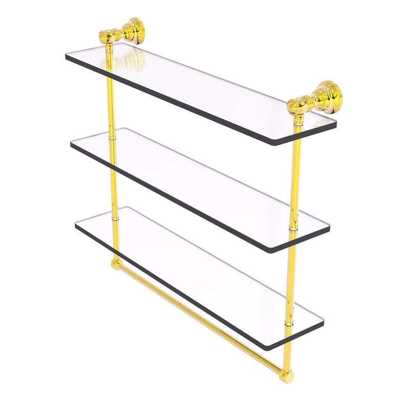 Étagère murale triple en verre Freyja, H 19,7 po x l 22 po x P 5,54 po, Laiton poli