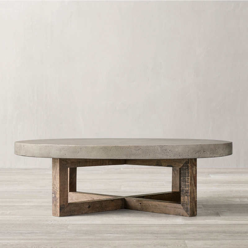American retro style round coffee table, 15.7" H x 47.2" W x 47.2" D