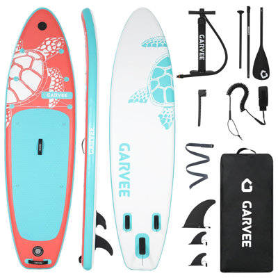 Planche de pagaie gonflable autoportante 11 pi 5 po avec support pour caméra, plateau en EVA antidérapant, capacité de 420 lb, rouge, blanc et turquoise