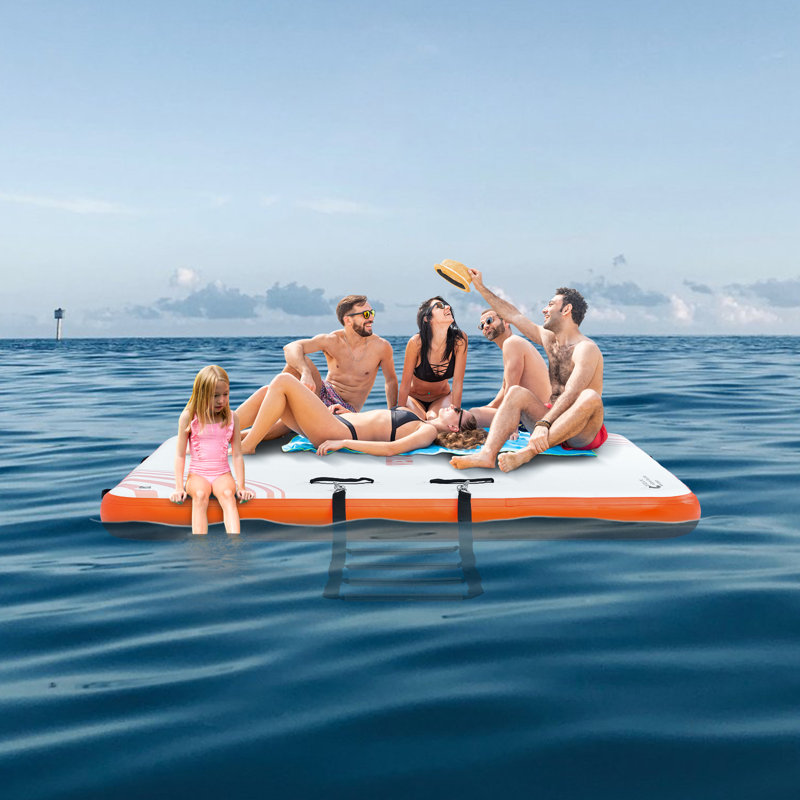 Non-Slip Water Floating Dock Mat with Detachable Ladder & Portable Carrying Bag, 8' L x 6' W