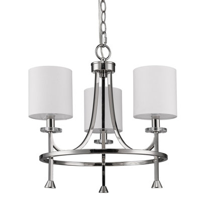 Lustre en nickel poli à 3 lumières avec abat-jour en tissu et cristal Bobeches Kara