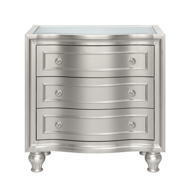Felix Nightstand, Silver Finished Pine Wood, 3 Drawers, 30 Inch