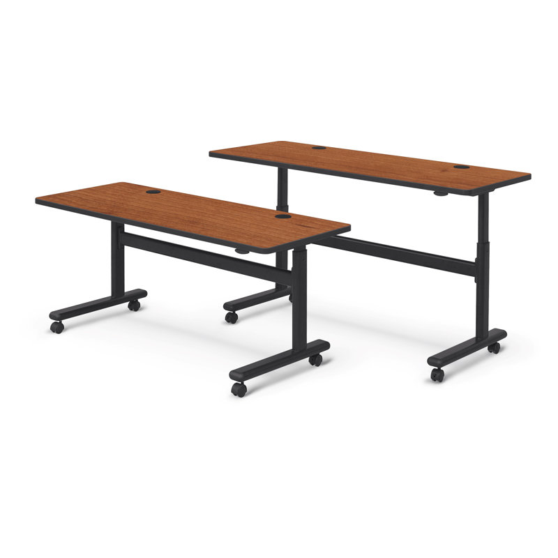 Hierarchy Rectangle Height Adjustable Flip Top Training Table with Casters, Amber Cherry, 45" H x 72" L x 24" W