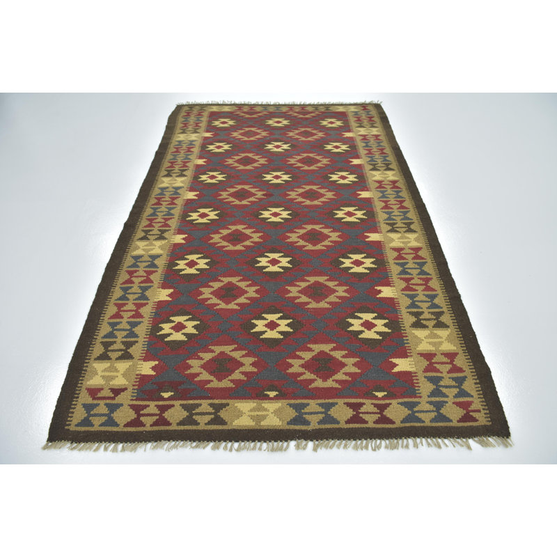 Tapis de zone en laine rouge/brune 5 pi 3 po x 8 pi 3 po one-of-kind à la main noué la Lorain