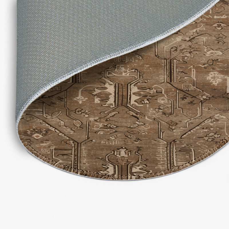 Tapis turc intérieur et extérieur brun, Rond 5 pi