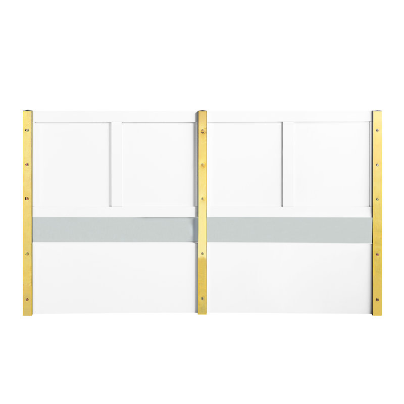 Très grand lit à pieds en métal à finition ondulée ultrabrillante, 26 lattes incluses, 2 pieds de support, aucun sommier nécessaire, structure entièrement équipée, capacité de charge de 660 lb, couleur blanche et bois synthétique, 65 po