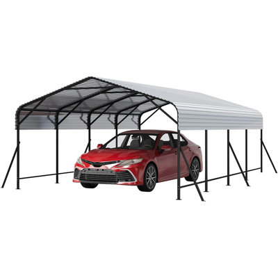 20x20x9FT Heavy Duty Metal Carport, Reinforced Frame & Base Carport Canopy for All Weather Protection, Outdoor Garage for Car, Boat & Tractor