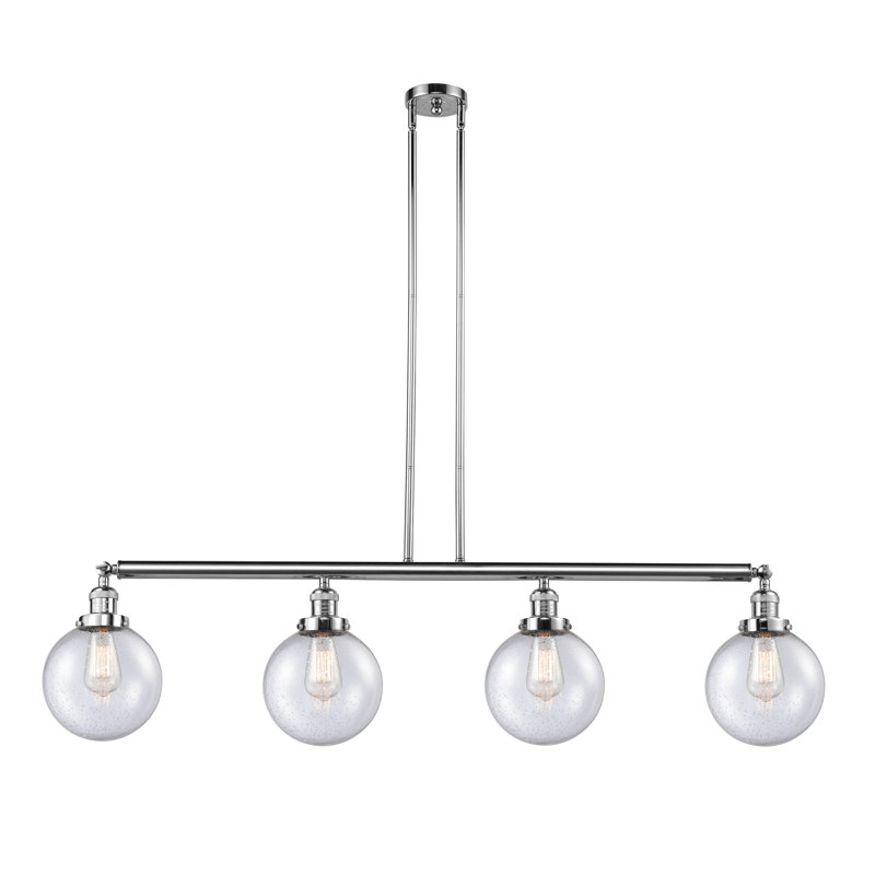 Beacon - 4 lumières - 53 pouces - Chrome poli - Tige suspendue - Îlot réglable, Seeded, Seedy, Polished Chrome, 6 Watts