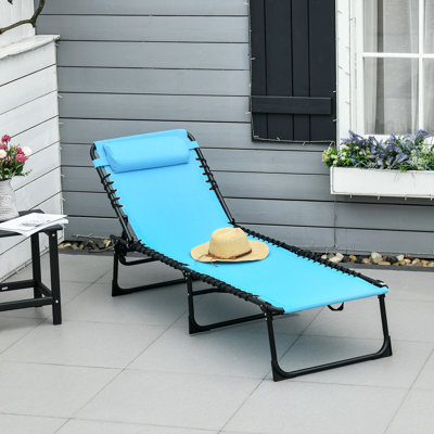 Blue Poolside Lounge - Chaise pliante avec filet ajustable et respirant, pour patio, chaise longue pliable Beach Yard Sun, 4 positions de dossier, coussin,