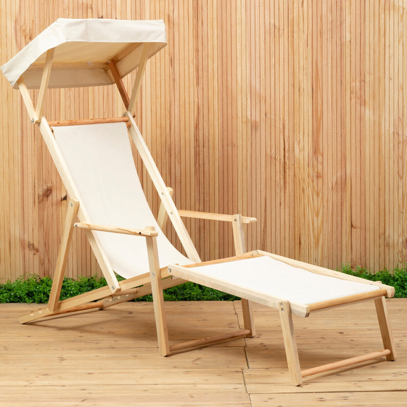 Farley 62cm Long Reclining Birch Single Sun Lounger, Cream