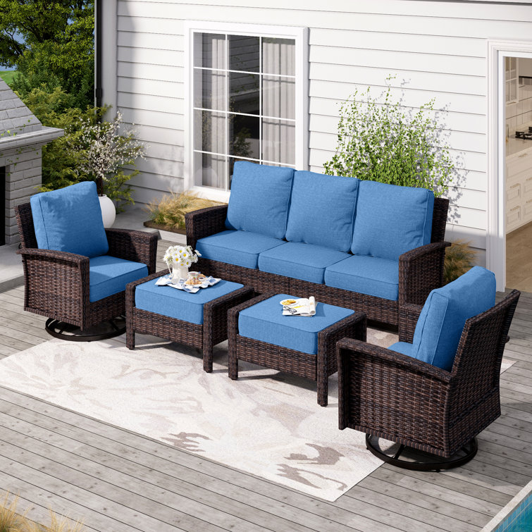 Nadilee Premium All-Weather Wicker 5 - Person Patio Conversation Sets with Cushions