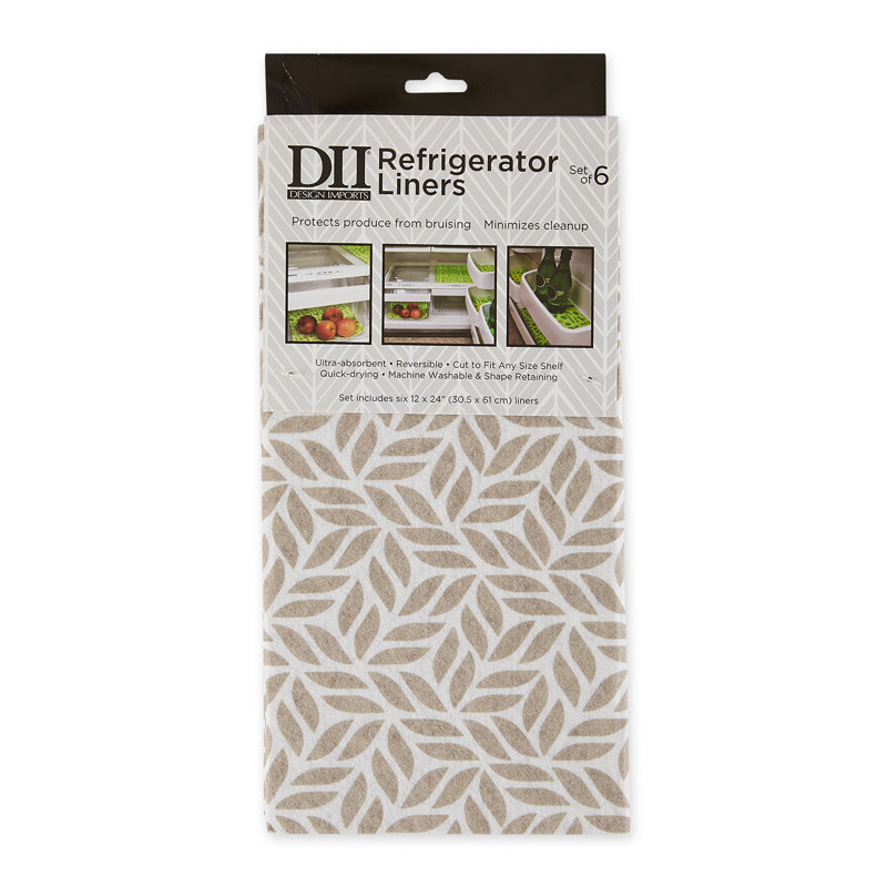 BLACK ABSTRACT LEAF PRINT FRIDGE LINER SET/6, Stone