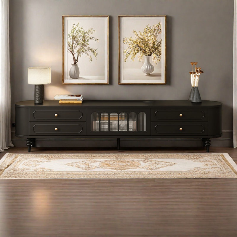 Meuble télé rétro simple et moderne, H 20,9 po x L 94,5 po x l 15,7 po, Noir