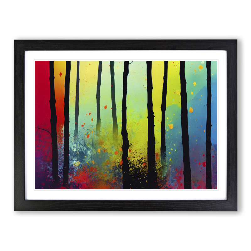Summer Forest Paint Splatter Vol.1 Abstract 1 Piece Single Picture Frame Painting, 25cm H x 34cm W x 2cm D, Black Framed