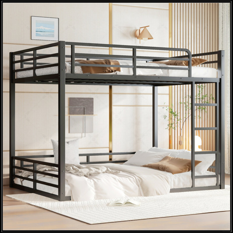 Full XL Over Full XL Metal Bunk Bed Frame, Heavy-Duty Design With Noise-Reduced Joints For Kids, Teens, And Adults