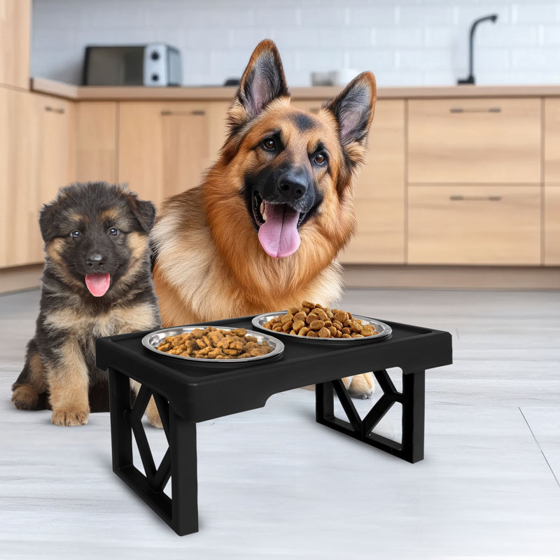 Support pour chien surélevé réglable PETMAker avec 2 grands bols en acier inoxydable de 34 oz, noir, Noir