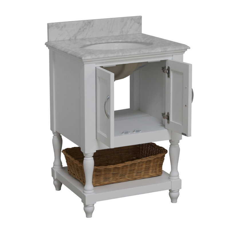24'' Single Bathroom Vanity with Top, White, Carrara Marble