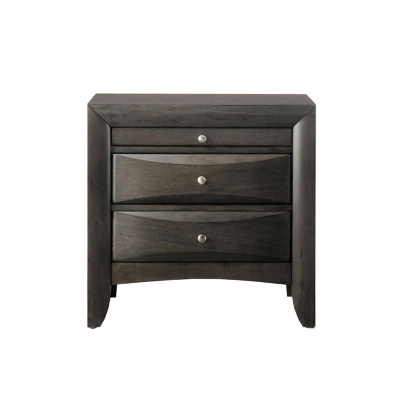Table de chevet invitante en bois de chêne gris avec 2 tiroirs et 1 plateau pour la chambre à coucher