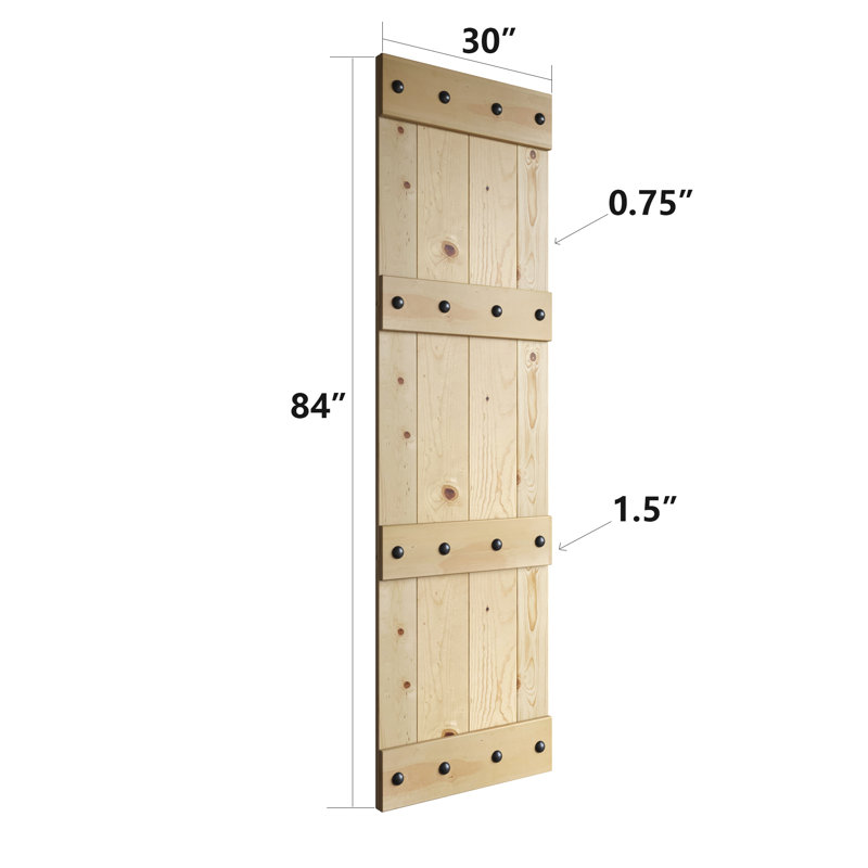 Porte de grange à panneaux en bois avec ensemble de quincaillerie d'installation, 30 po x 84 po, Non fini