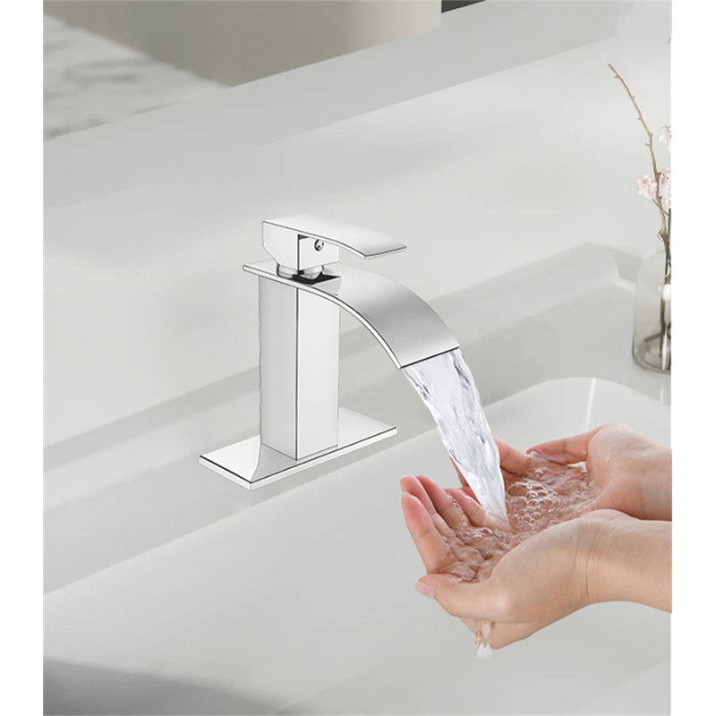 Commercial-Grade Single Handle Waterfall Bathroom Faucet With Pop-Up Drain, Chrome