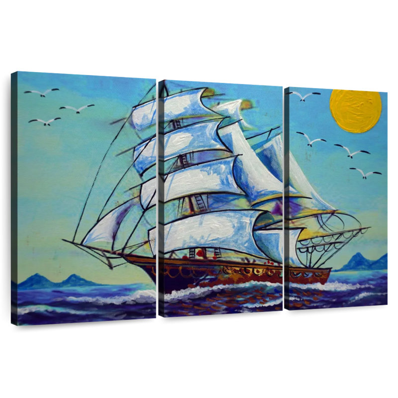 Bateau Mehar Sun et Galion, H 20 po x l 33 po