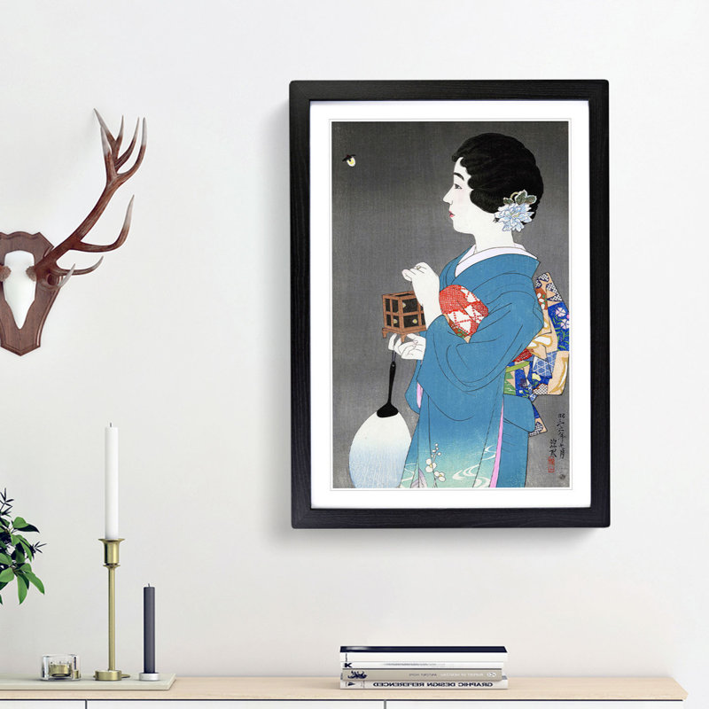 Lady Holding a Box by Ito Shinsui - Picture Frame Painting Print, 36cm H x 27cm W x 2cm D, Black Framed