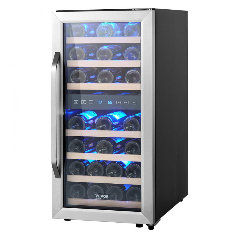 33-Bottle Wine Cooler Dual Zone Freestanding Refrigerator with LED Light