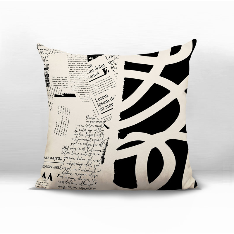 Oreiller carré réversible intérieur / extérieur Vaya, H 19 po x l 19 po, Noir / blanc cassé abstrait