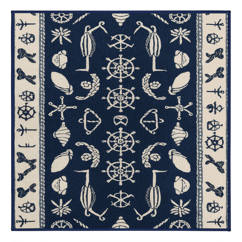 Washable Cape Cod Collection Coastal Area Rug, Square 3'