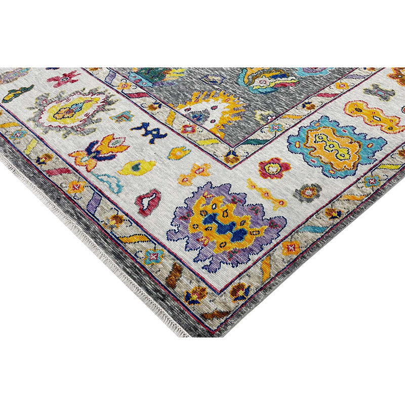 Tapis gris foncé et gris clair noué à la main de haute qualité, Rectangle 9 pi x 12 pi