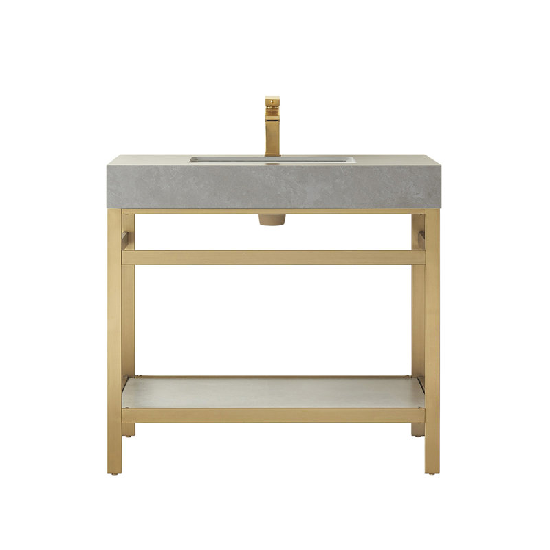 Ensemble de meuble-lavabo simple 36 po Funes, Blanc montagne enneigée, Or brossé, Or brossé