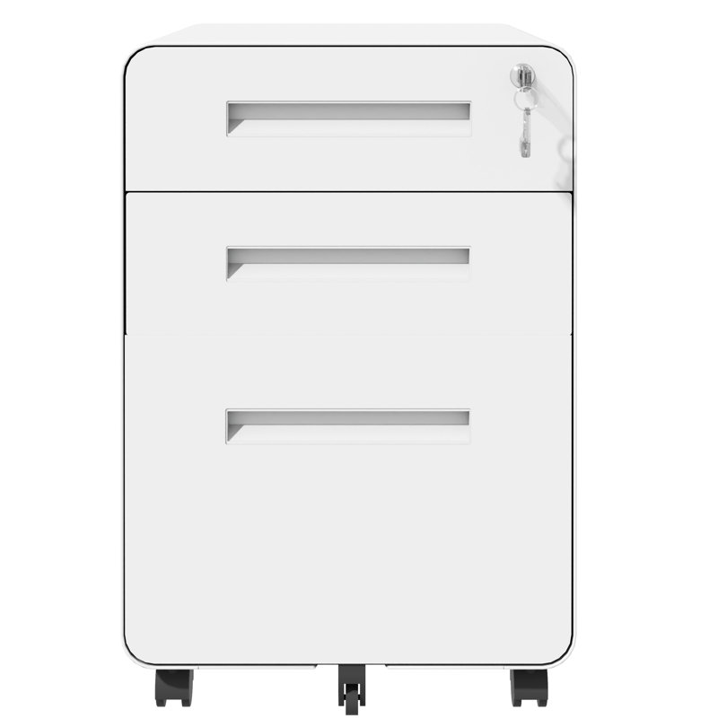 3 classeurs mobiles blancs avec serrure, entièrement assemblés pour le bureau, pouvant accueillir des dossiers de format A4 / lettre, verrouillage central, grande capacité de tiroir à 3 tiroirs, métal, bureau, support pour mécanisme de sécurité,