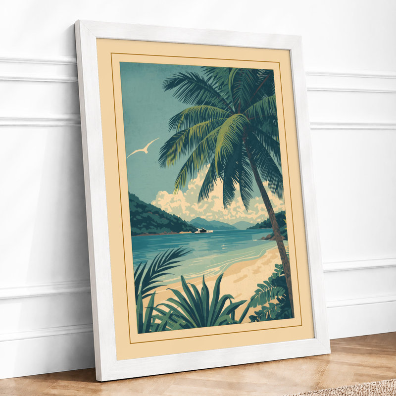 Tropical Beach Paradise Coastal - Framed Print, A4 - 29.7 x 21.0 cm, White