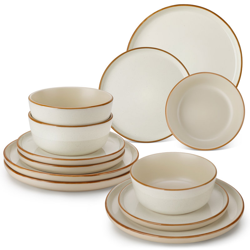 RENIOO Stoneware Dinnerware Set 12 Piece - Service for 4, Beige