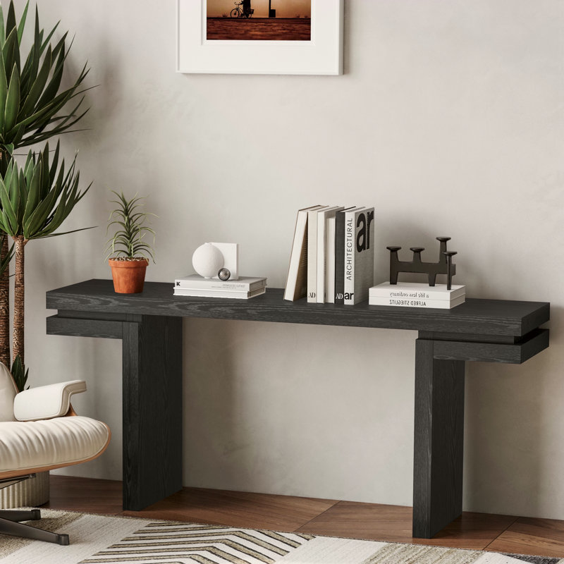 Console très large 66 "en placage de bois véritable, Noir
