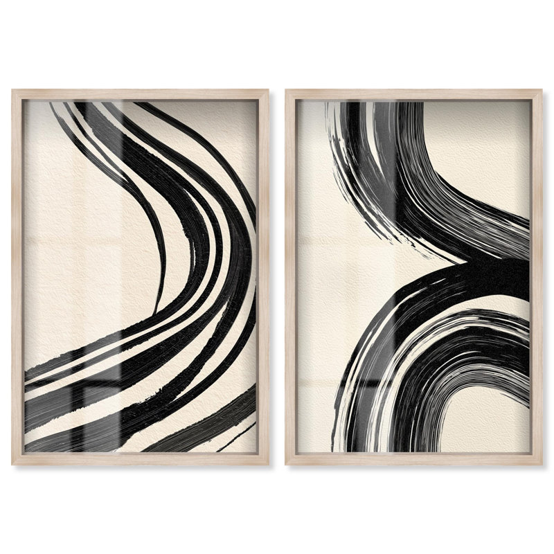 Ensemble d'art abstrait moderne « Minimalist's Marks » avec cadre-vitrine, par Art Remedy, cadre noir, 10 x 15, 55" H x 37" W