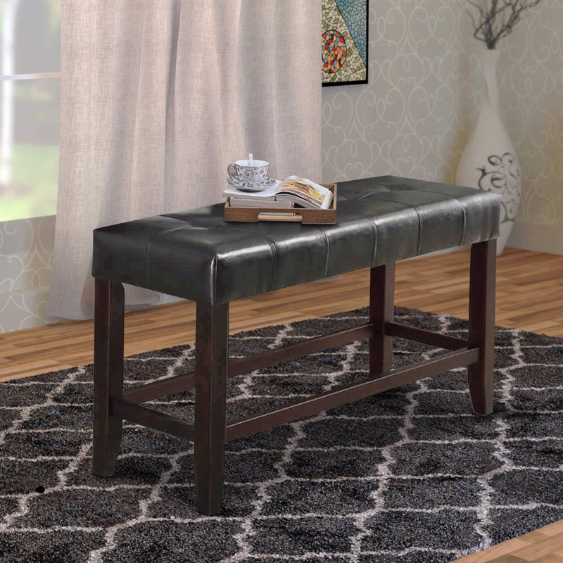 Counter Height 1-Piece Bench Dining Room Use Room Faux Leather Upholstered Cushion Tufted Seat Wooden Base Comfort Seat Kitchen Dining Room Use